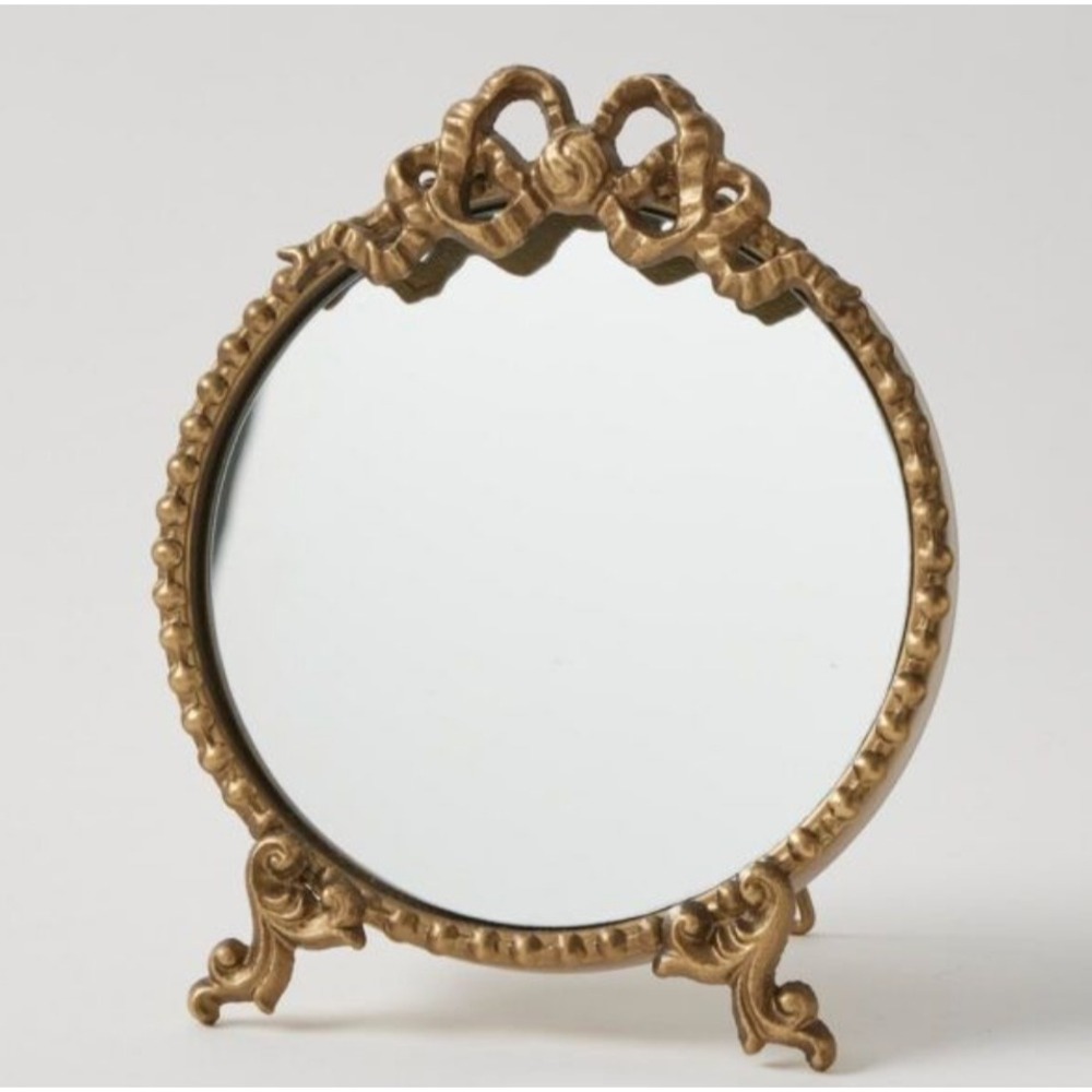 Babette Standing Mirror Gold Ornate Bow Regency Style Standing  Mirror w Bow